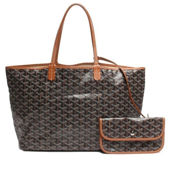 Authentic Goyard Goyardine Saint Louis PM Black Brown Shoulder Tote Bag & Pouch - Picture 3 of 16